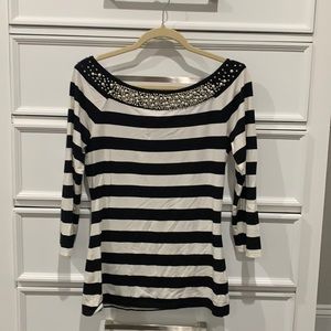 WHBM beaded black/white 3/4 sleeve shirt, size small